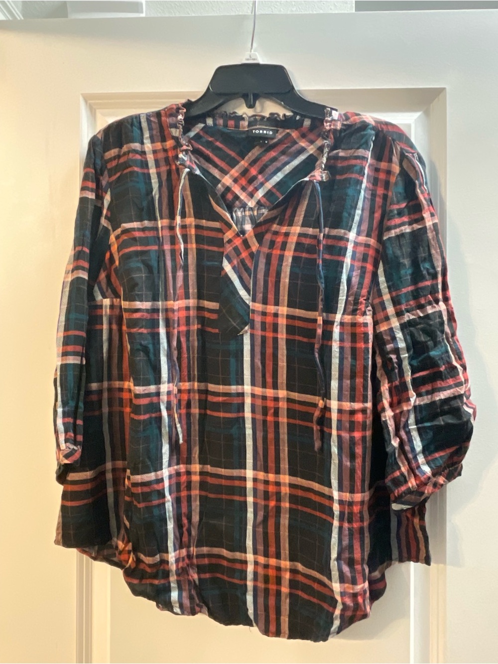 torrid Black and Red Plaid Peasant Shirt